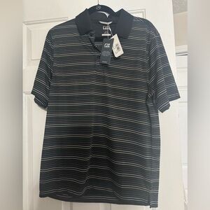 Cutter & Buck Men's Polo - Black, White and Green Striped